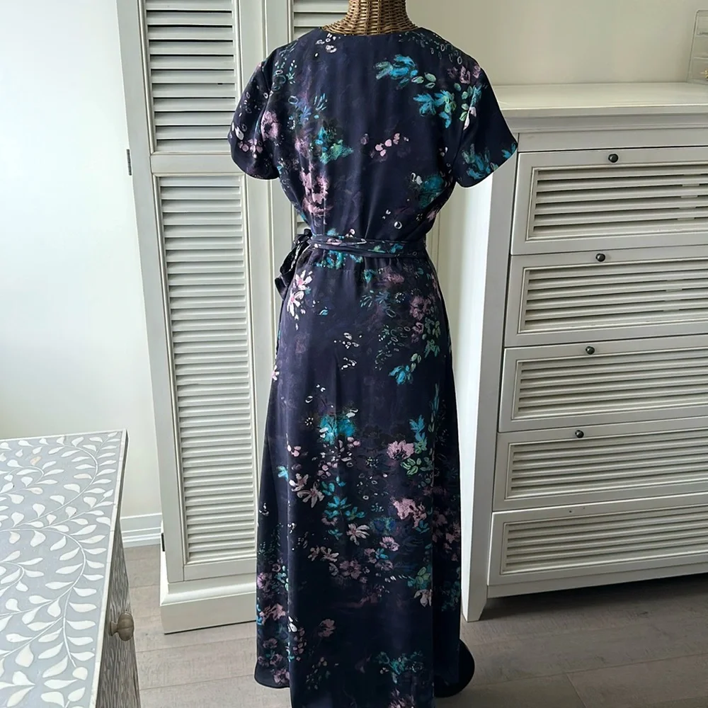 Babaton XS Floral Wrap Dress in Charcoal/Pink/Blue/Green - Picture 3 of 8